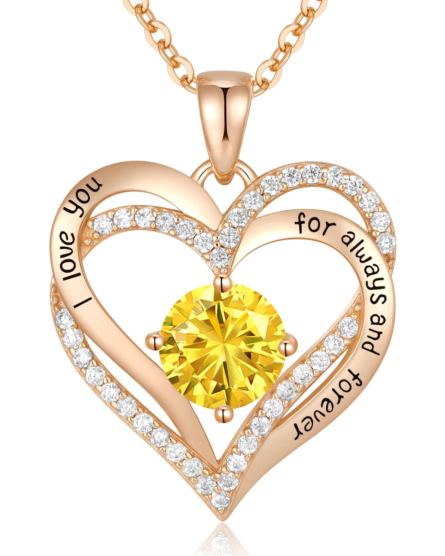 Forever Love Heart Necklaces for Women, Silver Jewelry with Birthstone Pendant