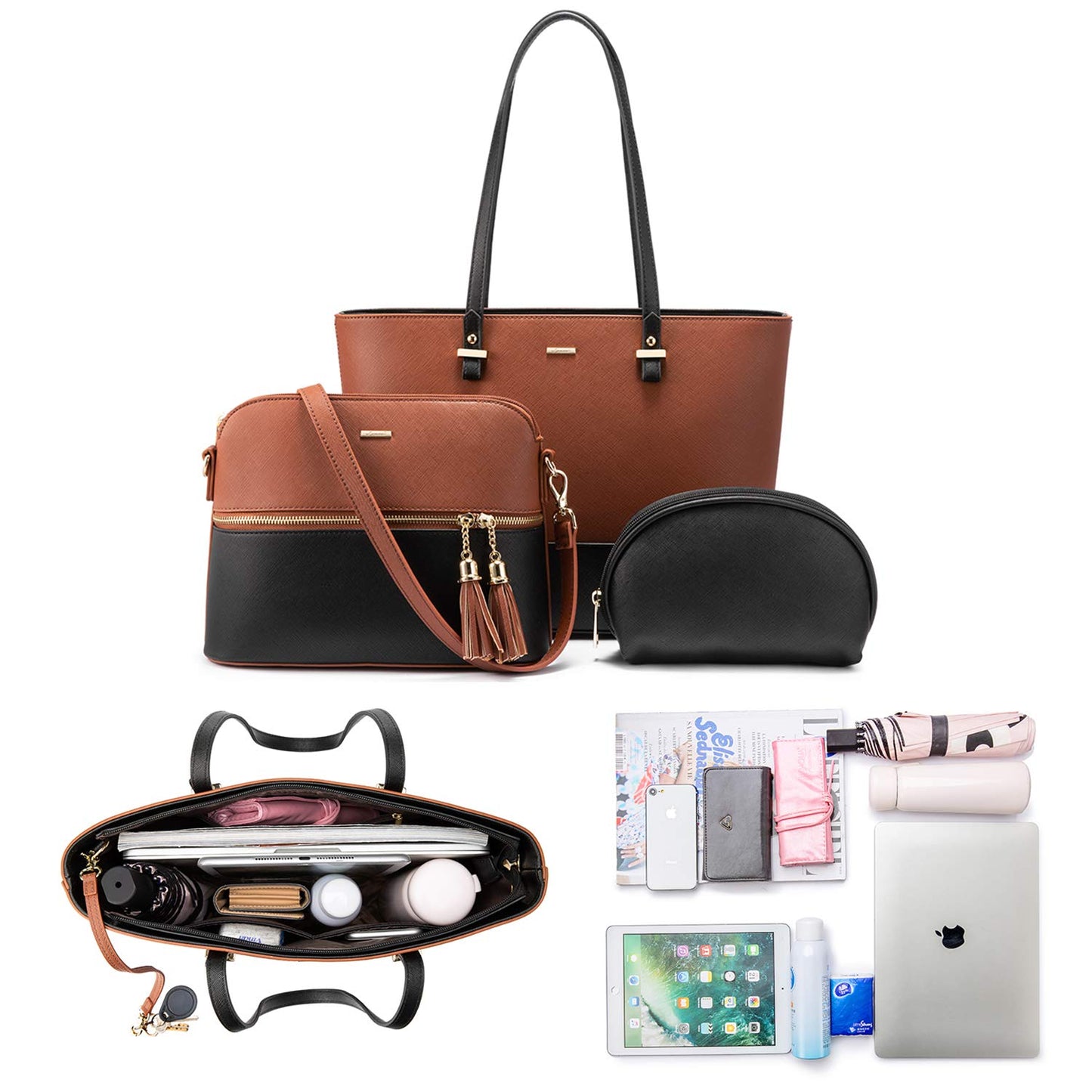 Handbags for Women Shoulder Bags Tote Satchel Hobo 3pcs Purse Set