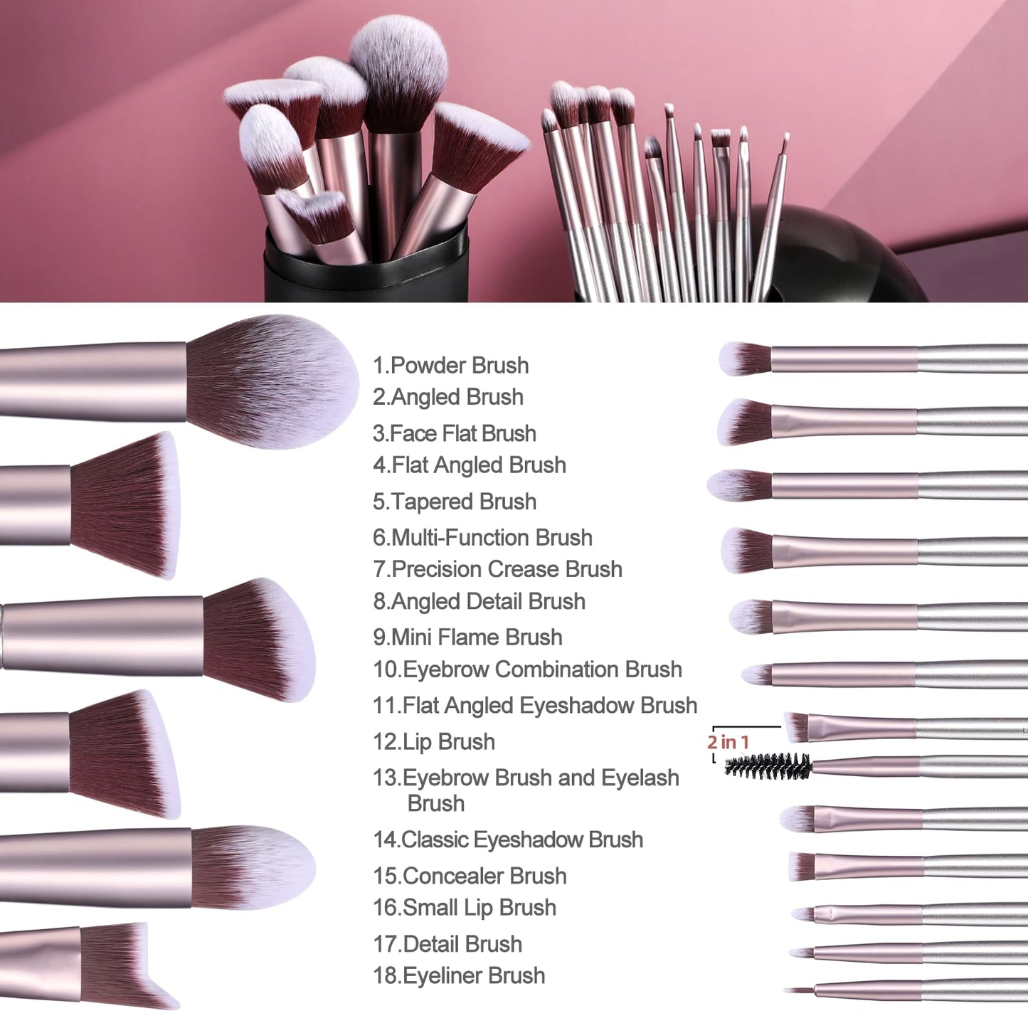 Makeup Brush Set 18 Pcs Premium Synthetic Makeup Brushes with black case