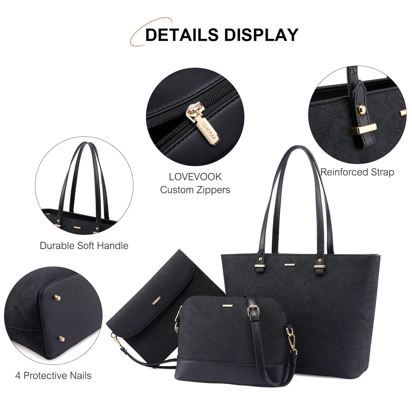Handbags for Women Shoulder Bags Tote Satchel Hobo 3pcs Purse Set