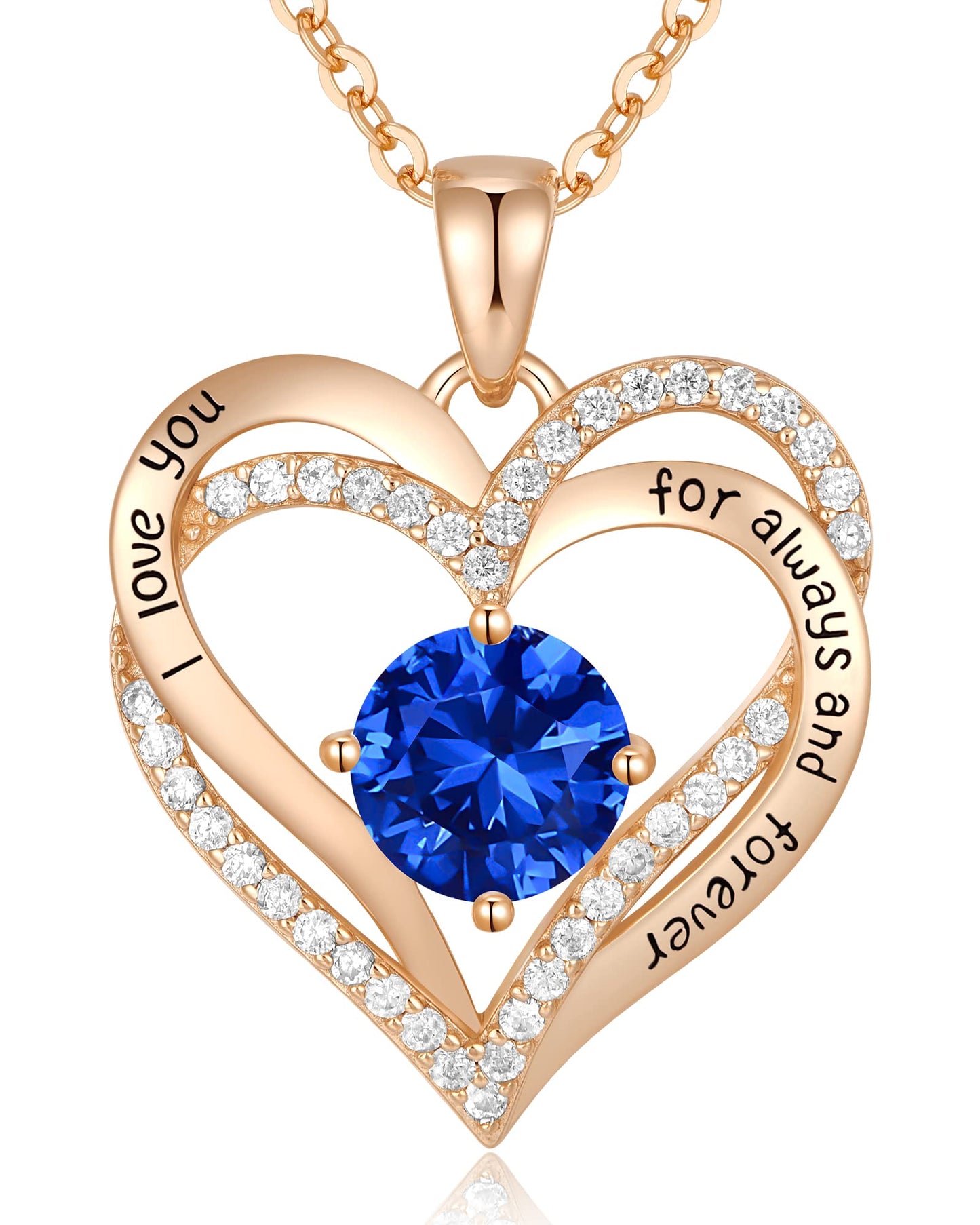 Forever Love Heart Necklaces for Women, Silver Jewelry with Birthstone Pendant