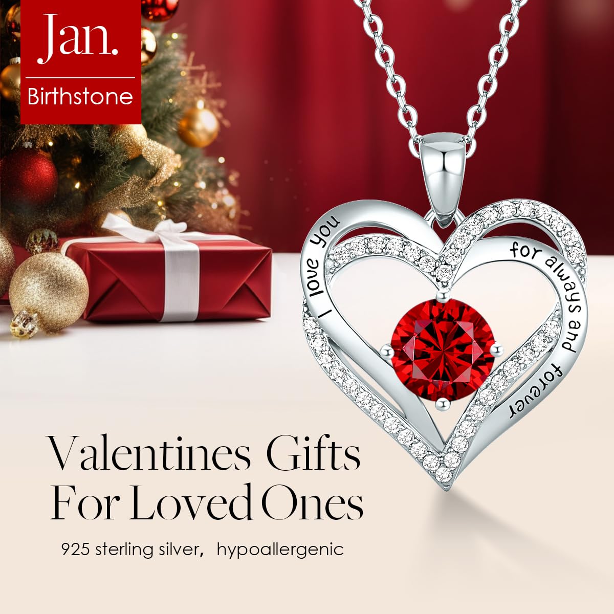 Forever Love Heart Necklaces for Women, Silver Jewelry with Birthstone Pendant