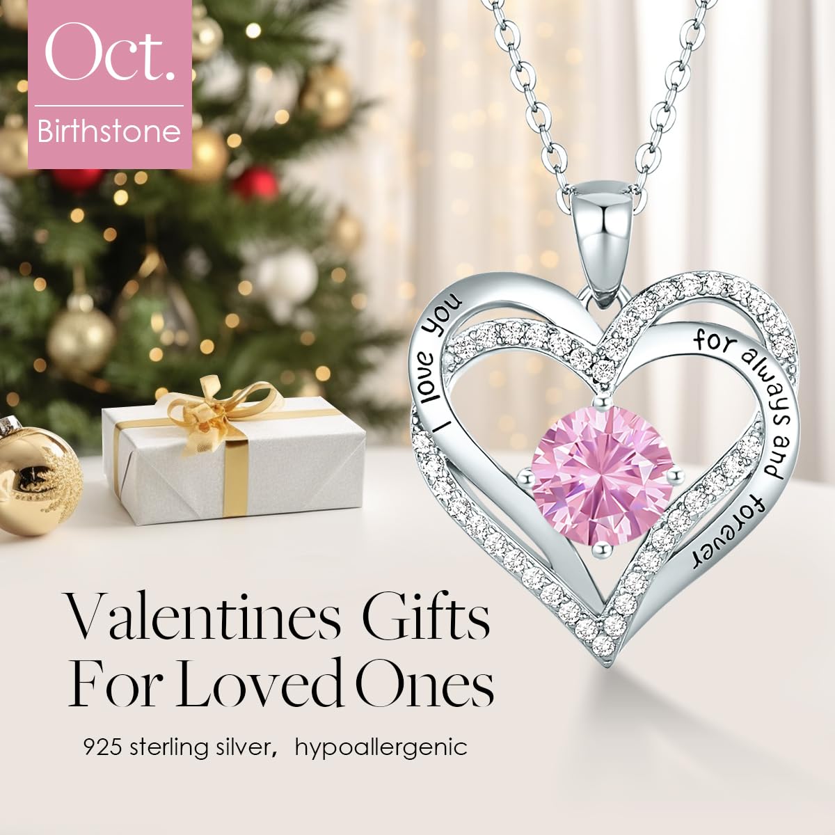 Forever Love Heart Necklaces for Women, Silver Jewelry with Birthstone Pendant