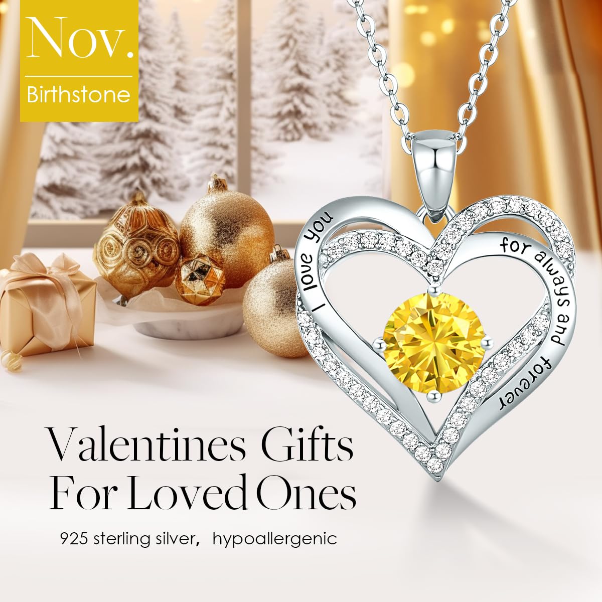 Forever Love Heart Necklaces for Women, Silver Jewelry with Birthstone Pendant