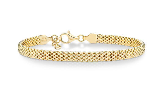 18K Gold Over Sterling Silver Italian 5mm Mesh Link Chain Bracelet