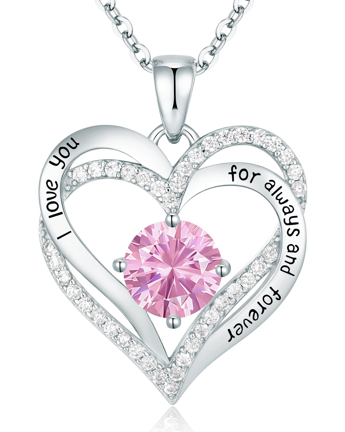 Forever Love Heart Necklaces for Women, Silver Jewelry with Birthstone Pendant