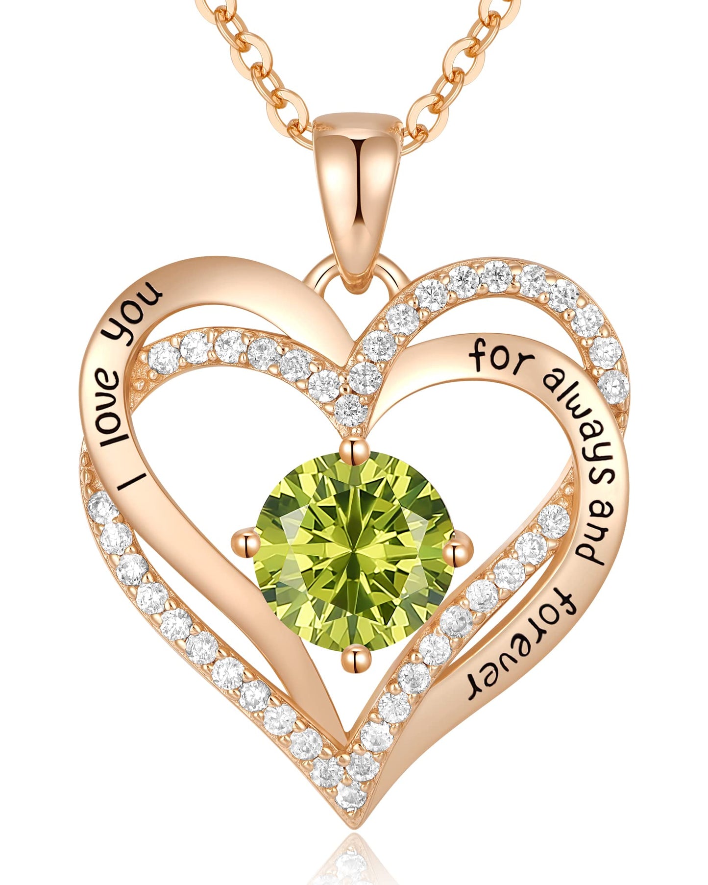 Forever Love Heart Necklaces for Women, Silver Jewelry with Birthstone Pendant