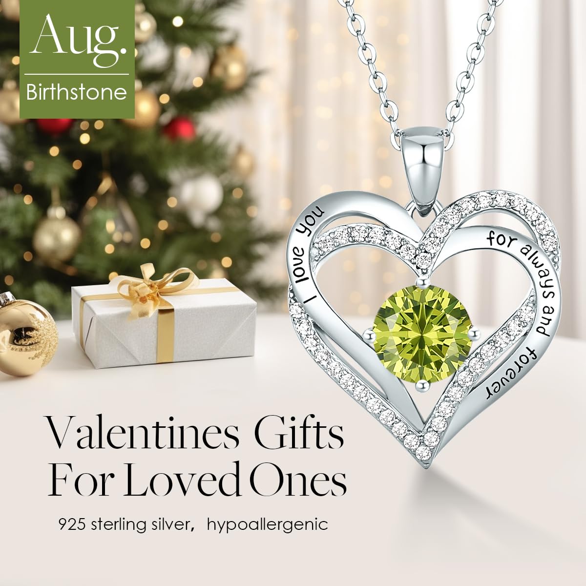 Forever Love Heart Necklaces for Women, Silver Jewelry with Birthstone Pendant
