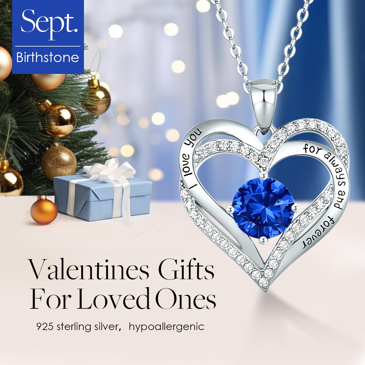 Forever Love Heart Necklaces for Women, Silver Jewelry with Birthstone Pendant