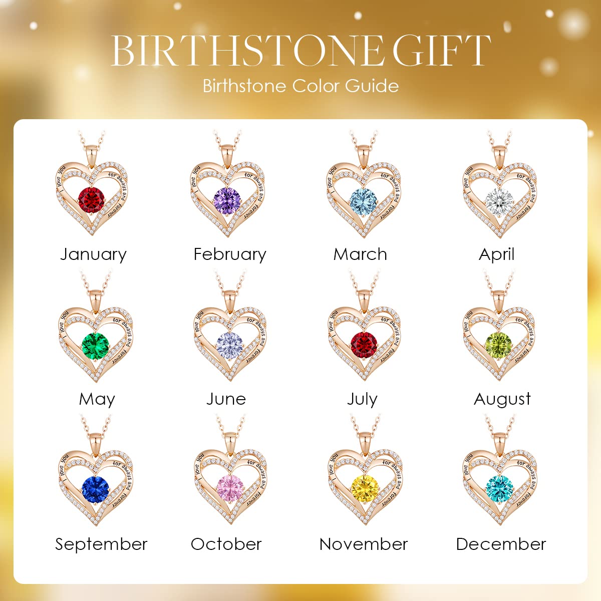 Forever Love Heart Necklaces for Women, Silver Jewelry with Birthstone Pendant
