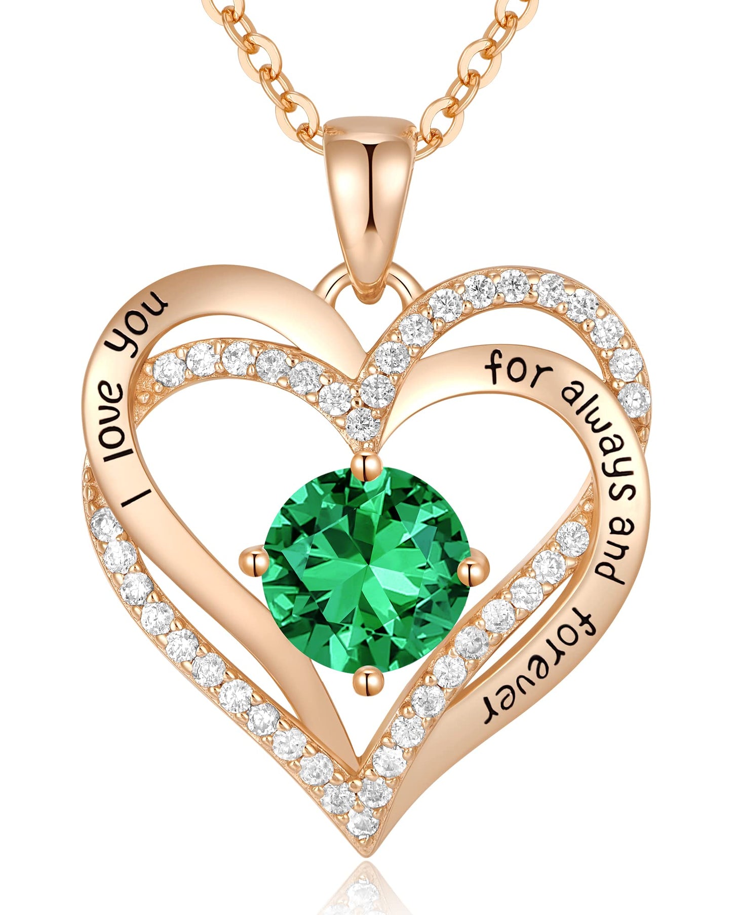 Forever Love Heart Necklaces for Women, Silver Jewelry with Birthstone Pendant