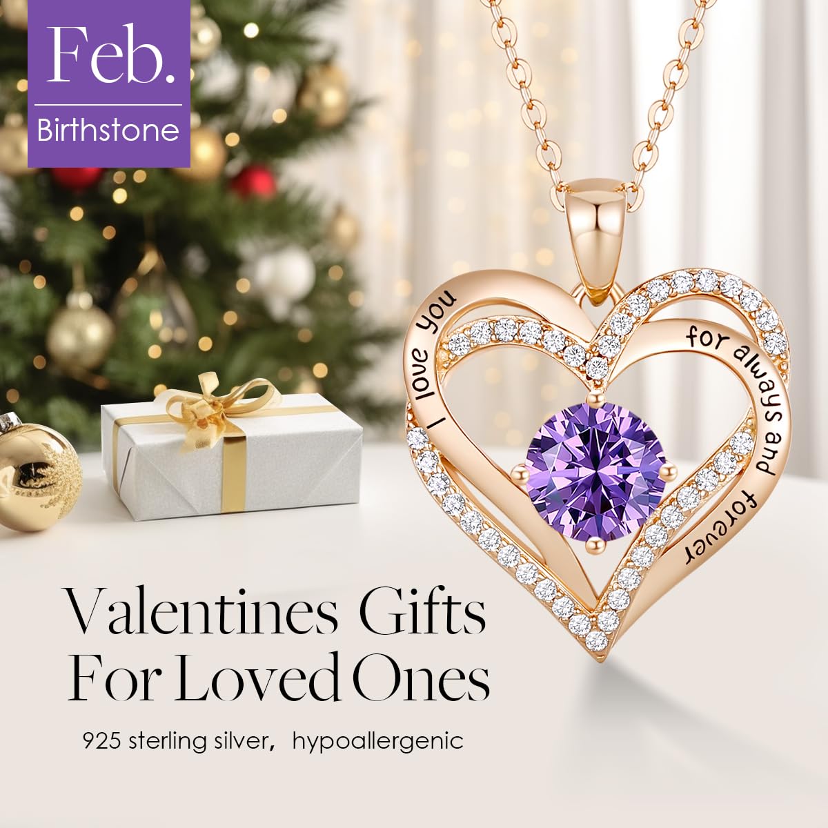 Forever Love Heart Necklaces for Women, Silver Jewelry with Birthstone Pendant