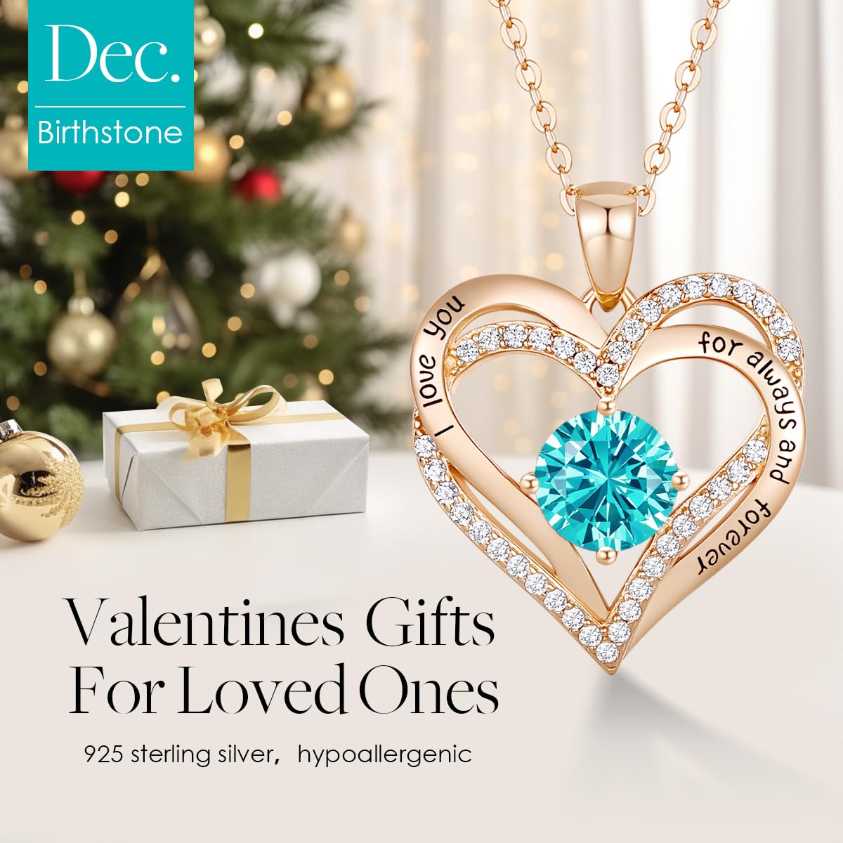 Forever Love Heart Necklaces for Women, Silver Jewelry with Birthstone Pendant