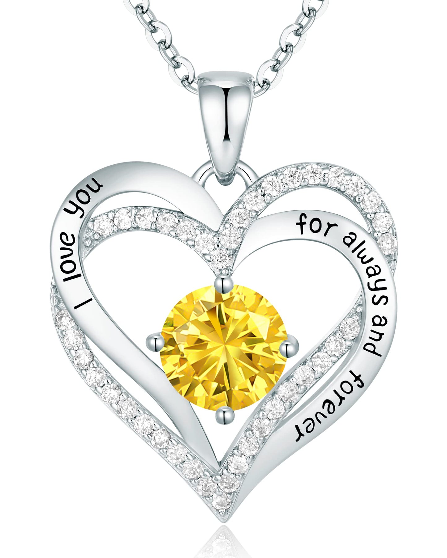 Forever Love Heart Necklaces for Women, Silver Jewelry with Birthstone Pendant