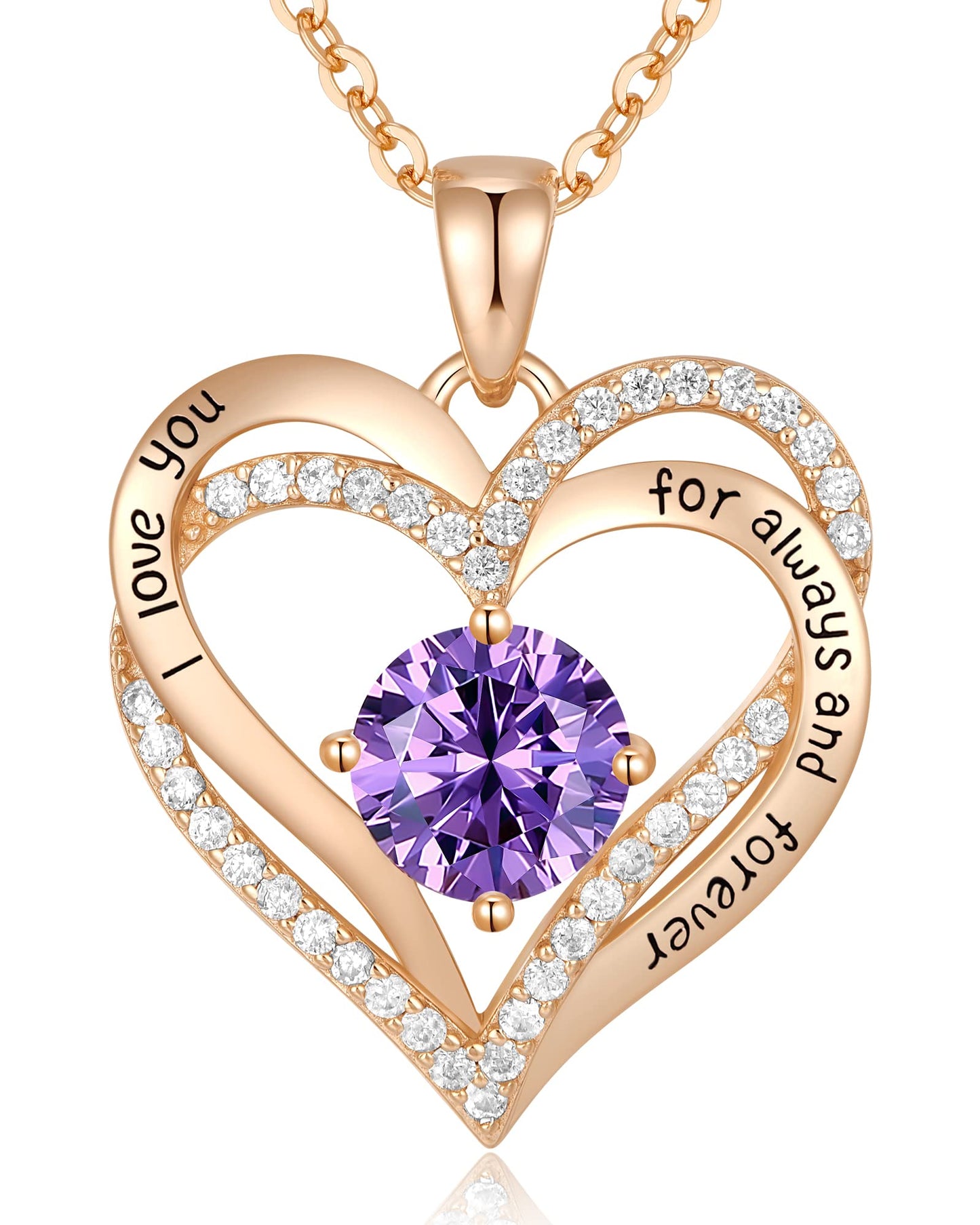 Forever Love Heart Necklaces for Women, Silver Jewelry with Birthstone Pendant