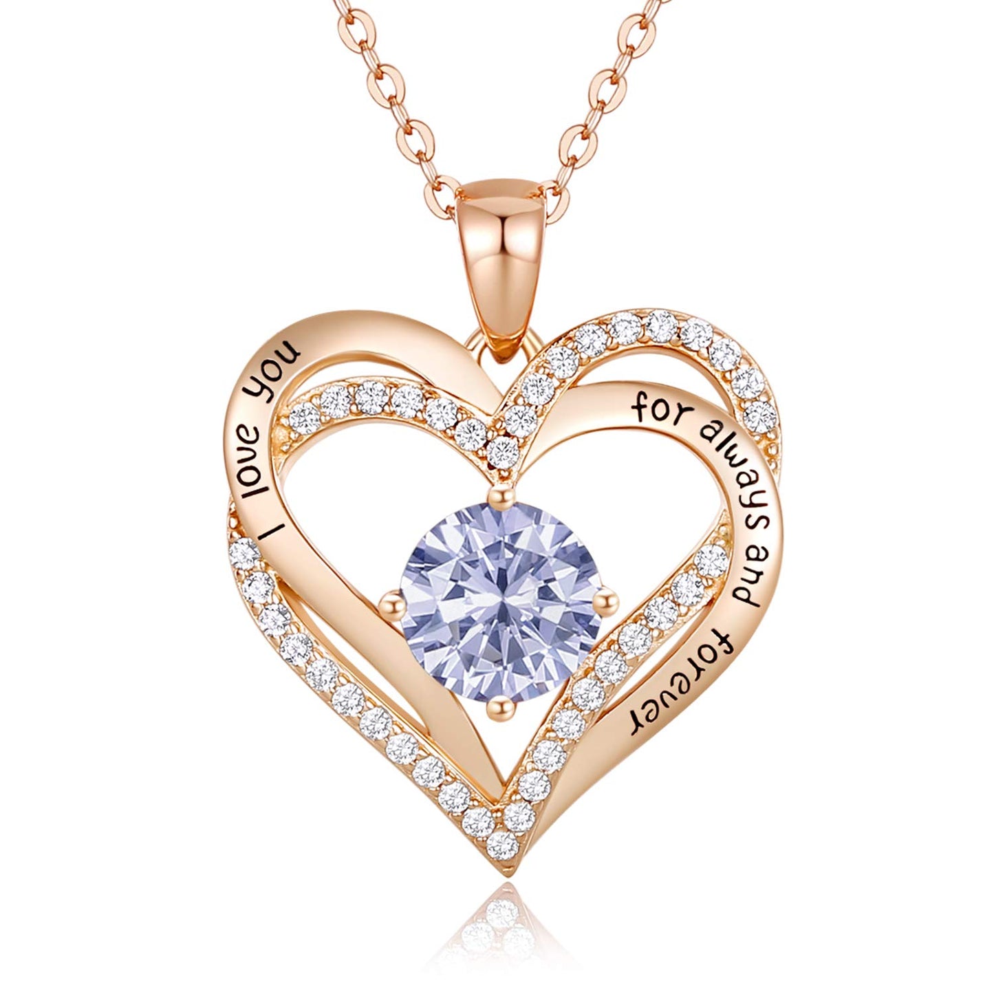 Forever Love Heart Necklaces for Women, Silver Jewelry with Birthstone Pendant
