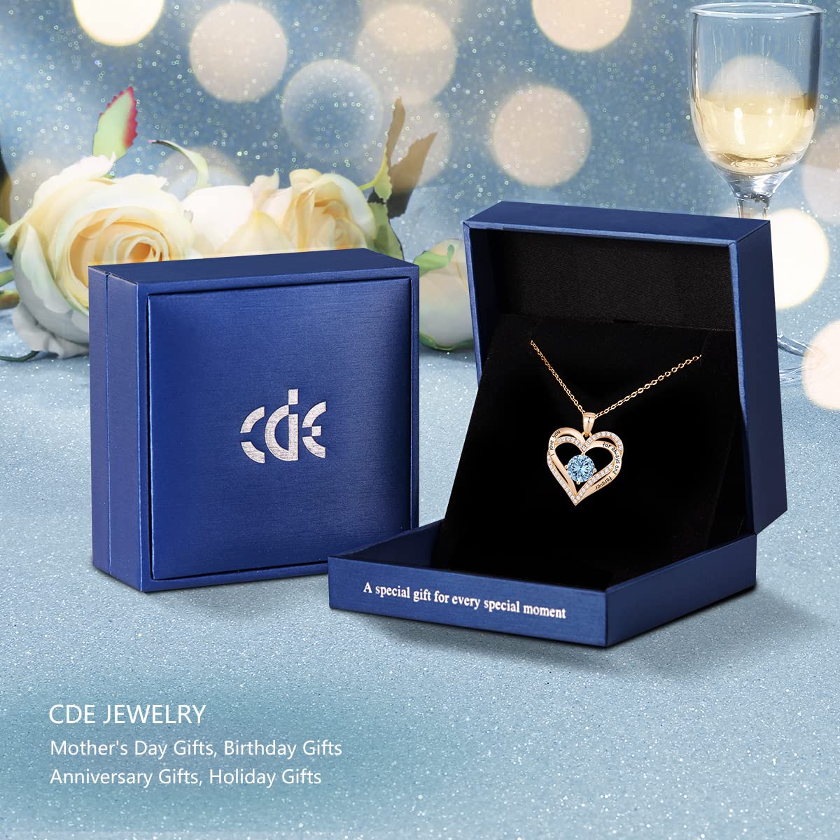 Forever Love Heart Necklaces for Women, Silver Jewelry with Birthstone Pendant