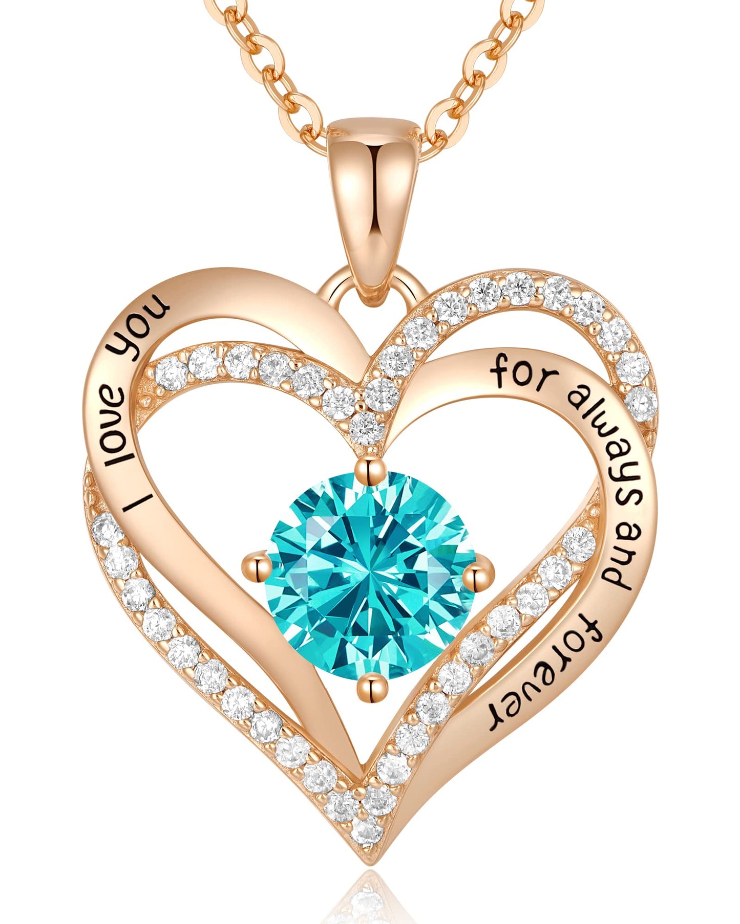 Forever Love Heart Necklaces for Women, Silver Jewelry with Birthstone Pendant