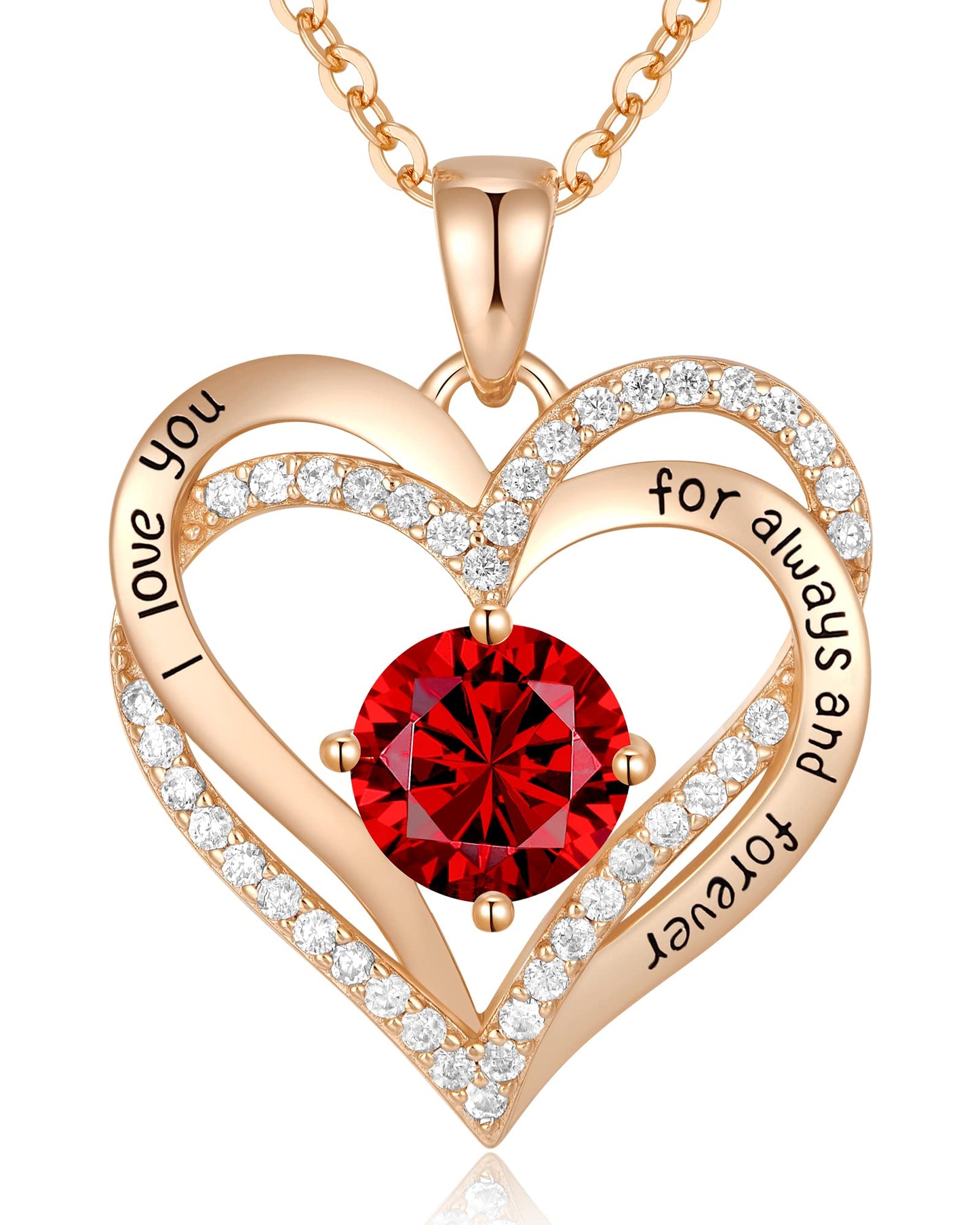 Forever Love Heart Necklaces for Women, Silver Jewelry with Birthstone Pendant