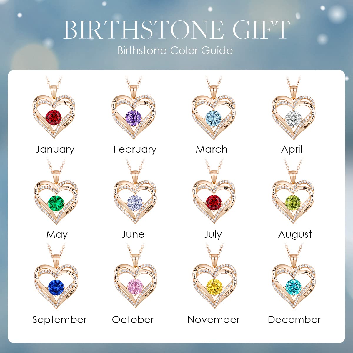 Forever Love Heart Necklaces for Women, Silver Jewelry with Birthstone Pendant