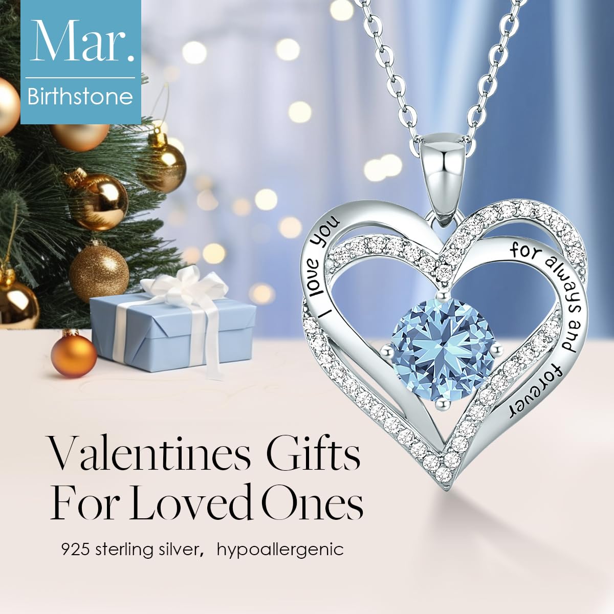 Forever Love Heart Necklaces for Women, Silver Jewelry with Birthstone Pendant