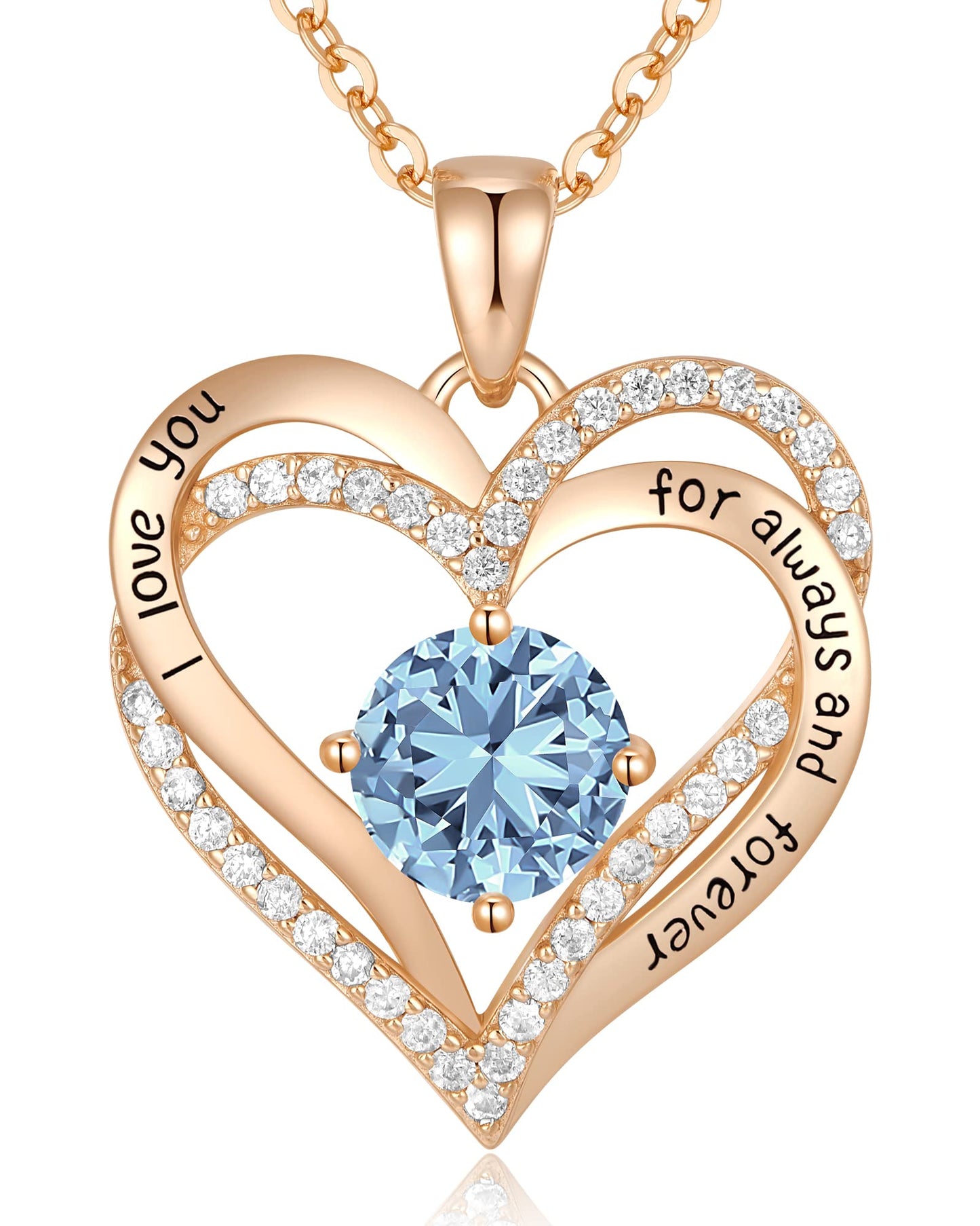 Forever Love Heart Necklaces for Women, Silver Jewelry with Birthstone Pendant