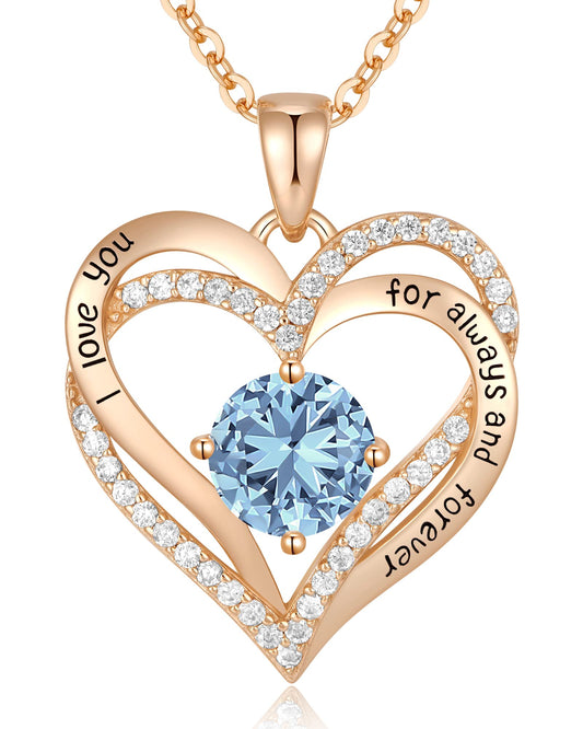 Forever Love Heart Necklaces for Women, Silver Jewelry with Birthstone Pendant