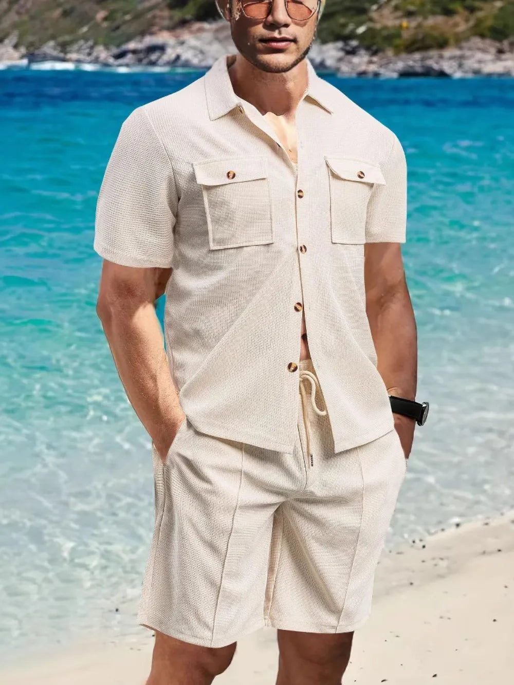 Button down short sleeve and shorts set plus size