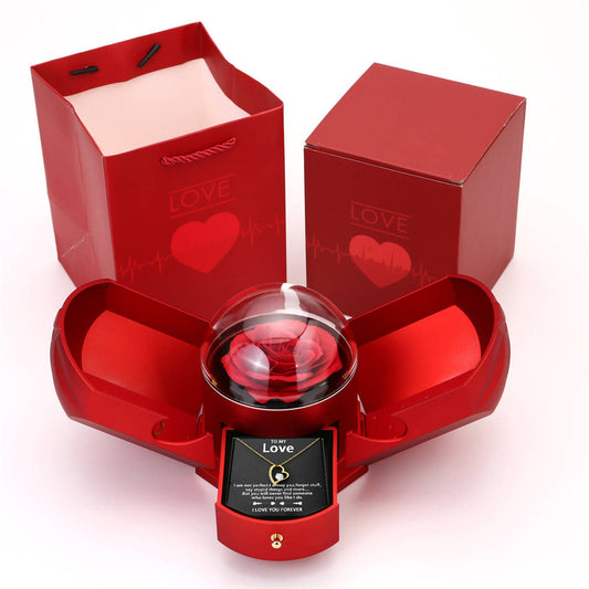 Double open rose jewelry box angel wings necklace gift box