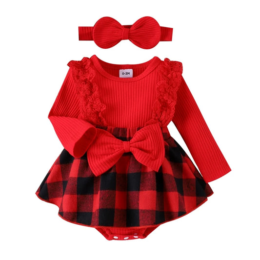 Baby girl pit stripe splicing lace plaid triangle