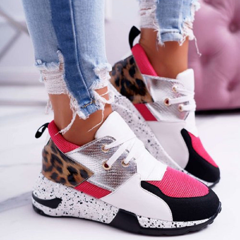 Plus Size Platform Mixed-color Sneakers Stylish Lightweight Running Shoes Lace-up
