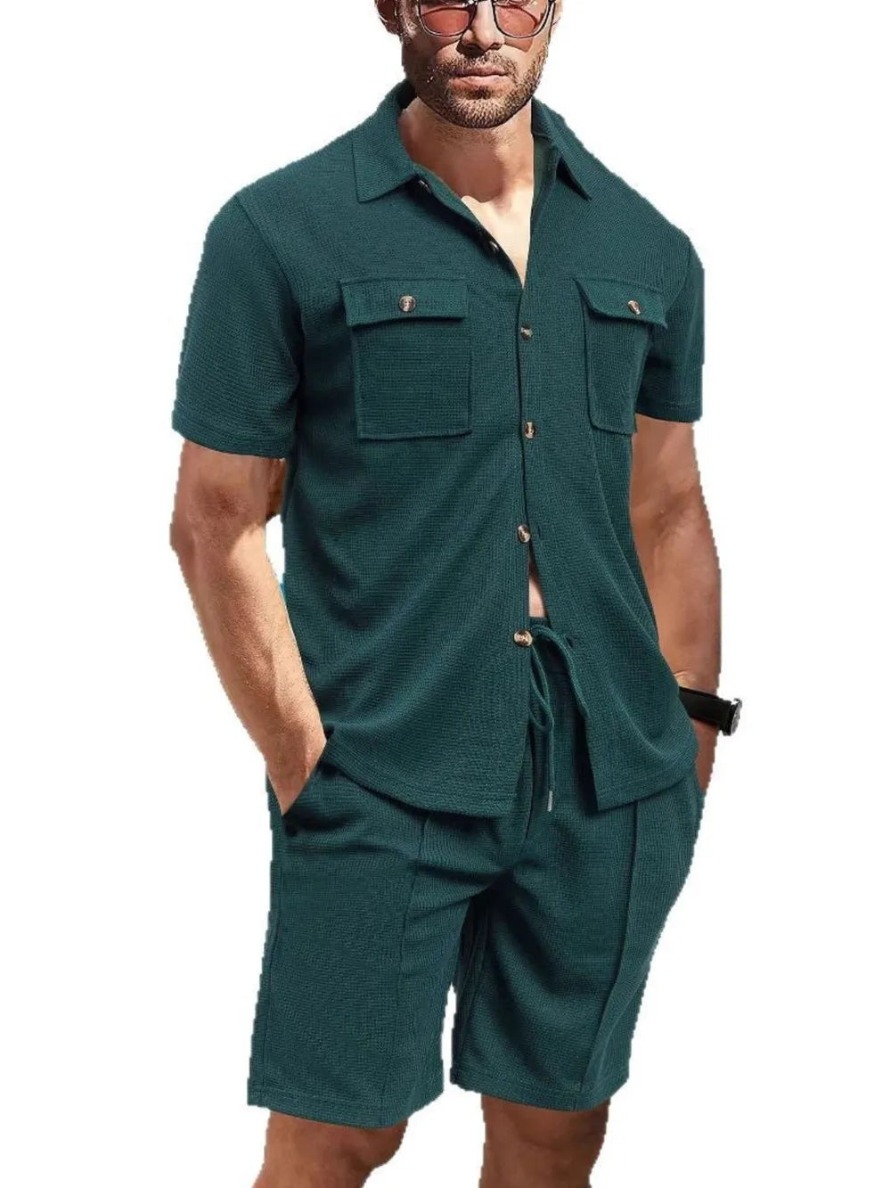 Button down short sleeve and shorts set plus size