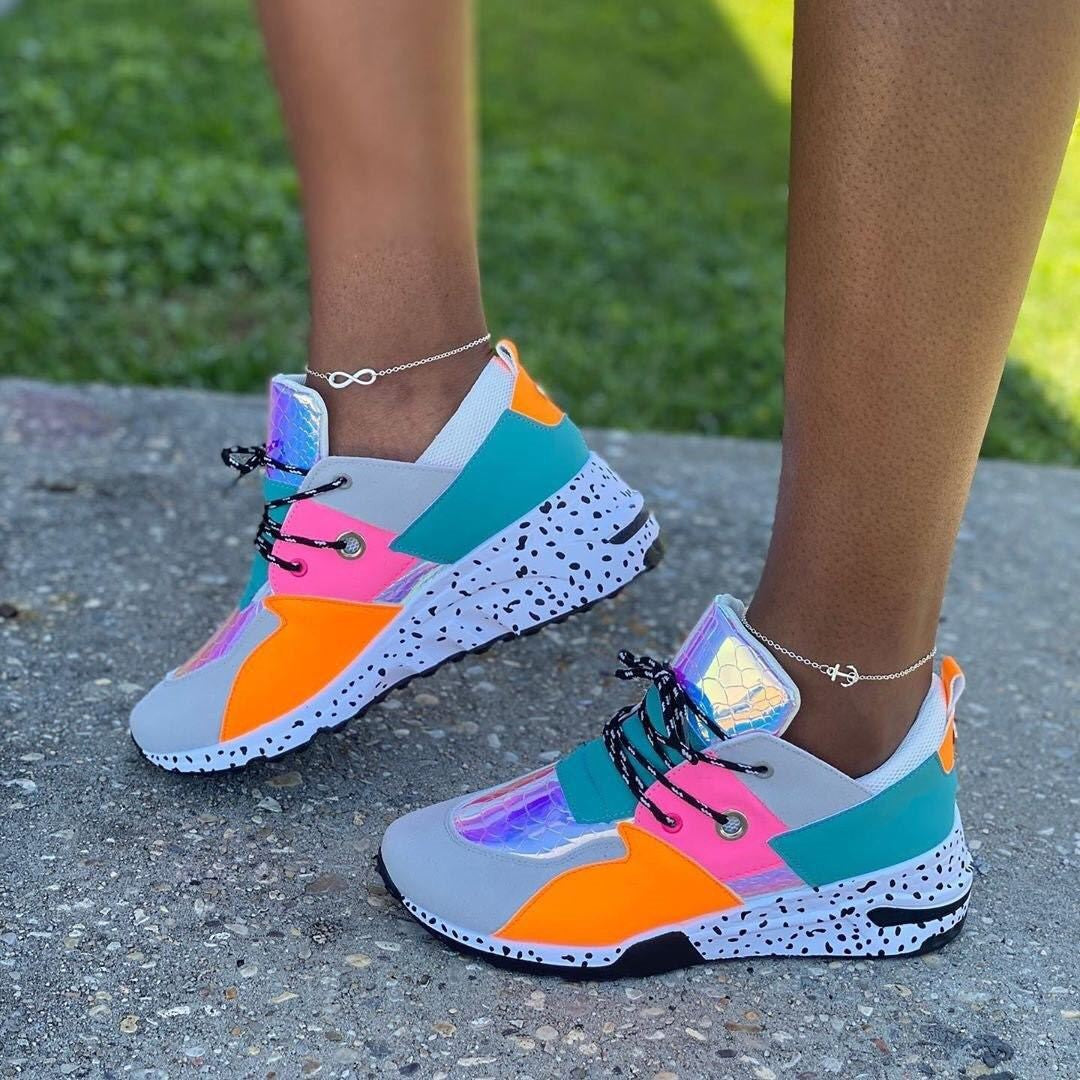 Plus Size Platform Mixed-color Sneakers Stylish Lightweight Running Shoes Lace-up