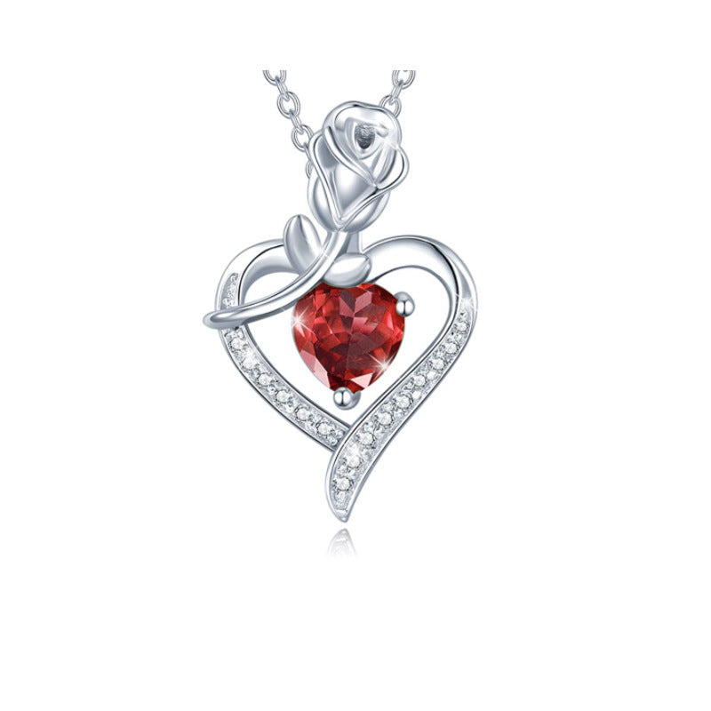 Women's Rose Heart Shape Diamond Pendant Necklace