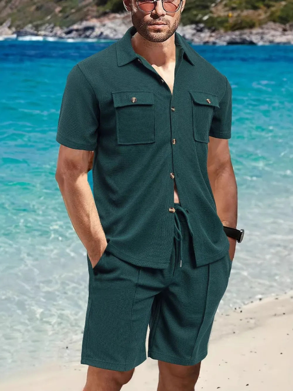Button down short sleeve and shorts set plus size