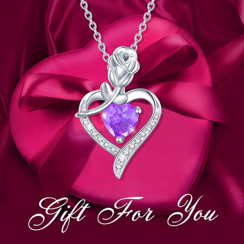 Women's Rose Heart Shape Diamond Pendant Necklace