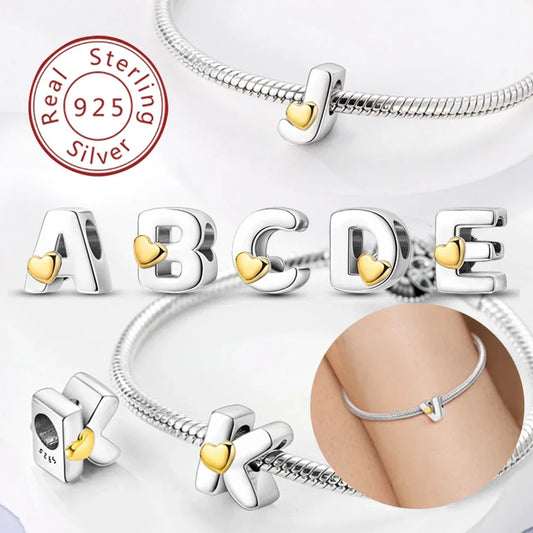 925 Silver 26 Letters A-Z Alphabet Beads Charms Fit Original Bracelet