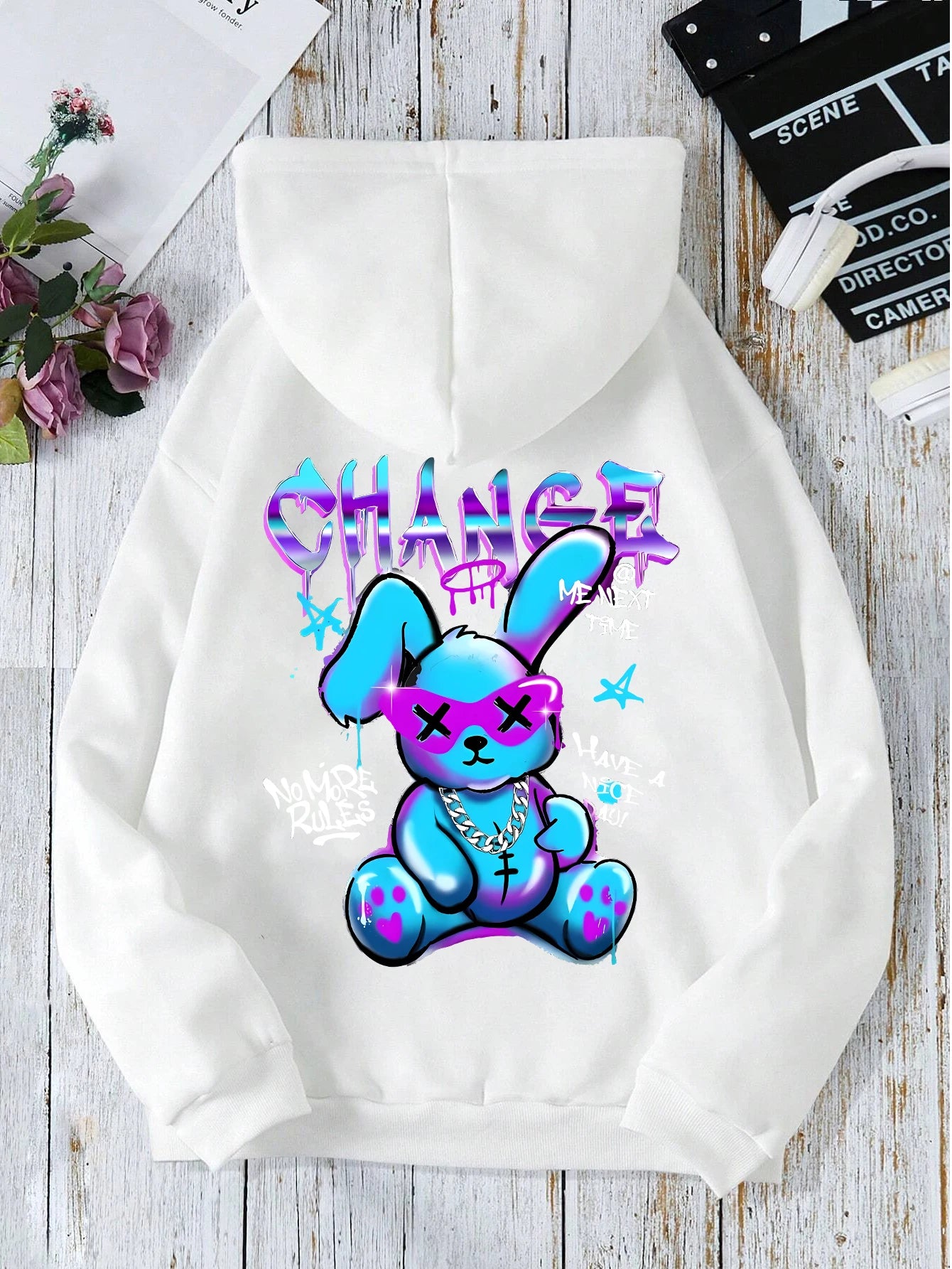 Trendy Rabbit Cartoons Print Sweatshirt Female Fashion