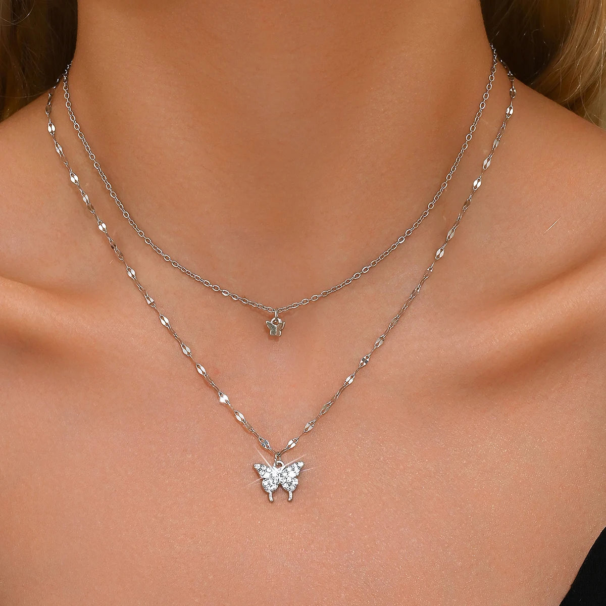 Sparkling Double Layer Butterfly Necklace Exquisite