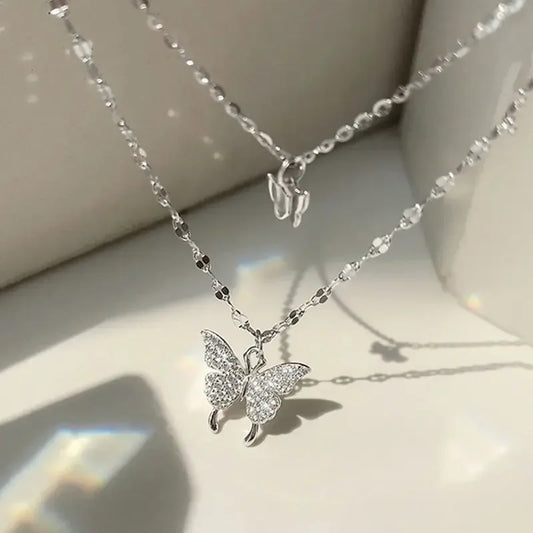 Sparkling Double Layer Butterfly Necklace Exquisite