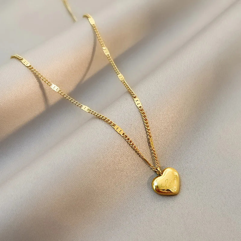 Gold Color Heart Pendant Chokers Necklace