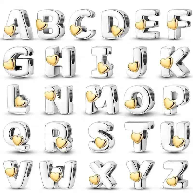 925 Silver 26 Letters A-Z Alphabet Beads Charms Fit Original Bracelet