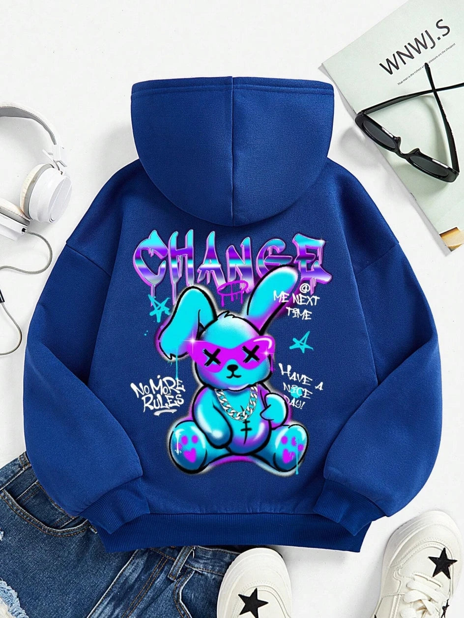Trendy Rabbit Cartoons Print Sweatshirt Female Fashion