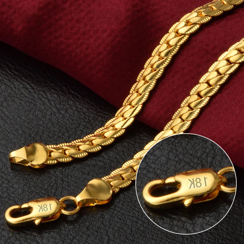 18K Gold/Silver Color 6mm Full Sideways Necklace 8/18/20/24 Inch Chain