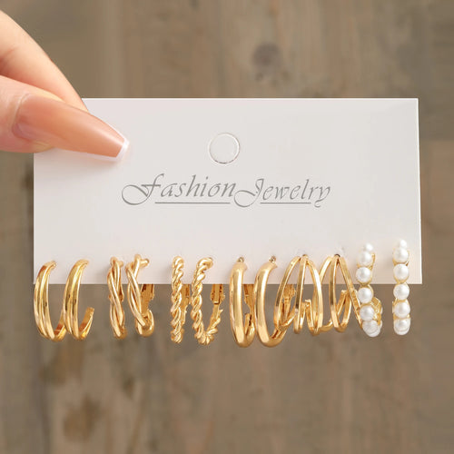 Heart Pearl Dangle Earrings Set Metal Gold Color Butterfly Locks