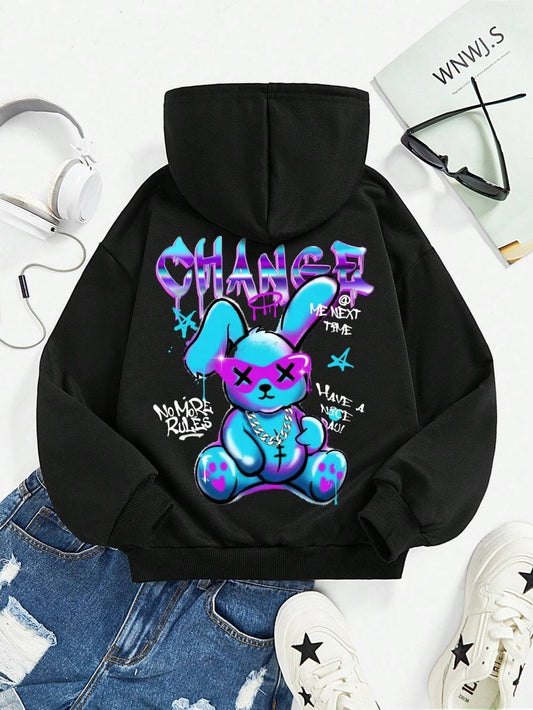 Sweat-shirt tendance imprimé lapins et dessins animés pour femme