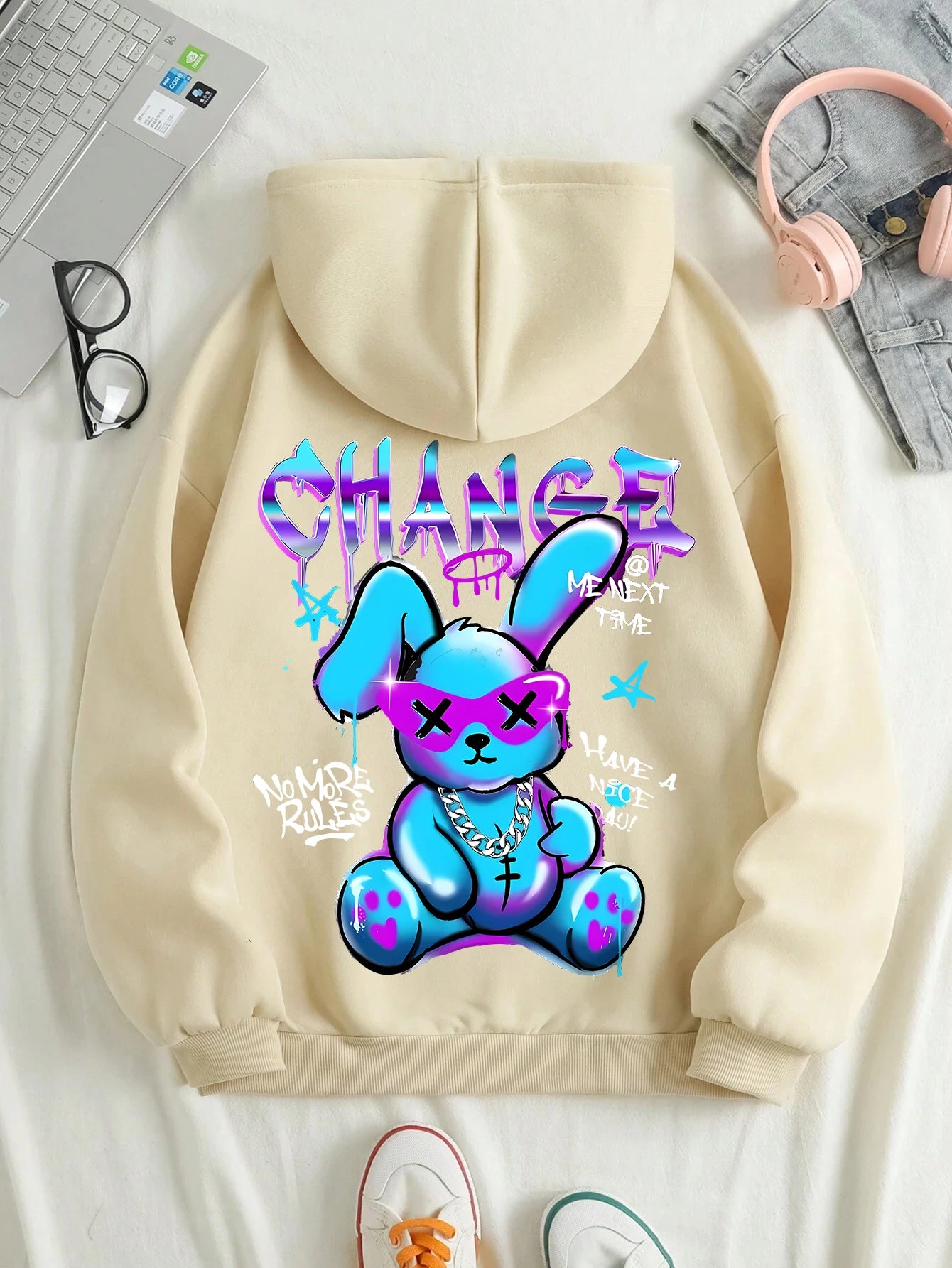 Trendy Rabbit Cartoons Print Sweatshirt Female Fashion