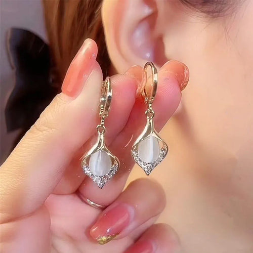 Angel Eye Earrings Gold Color Plated Rhinestones